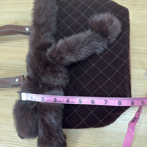 Y2k Fur Trim Quilted Brown Bag Purse Custom Cozy Chic Old Money Elegant Winter - Picture 12 of 12